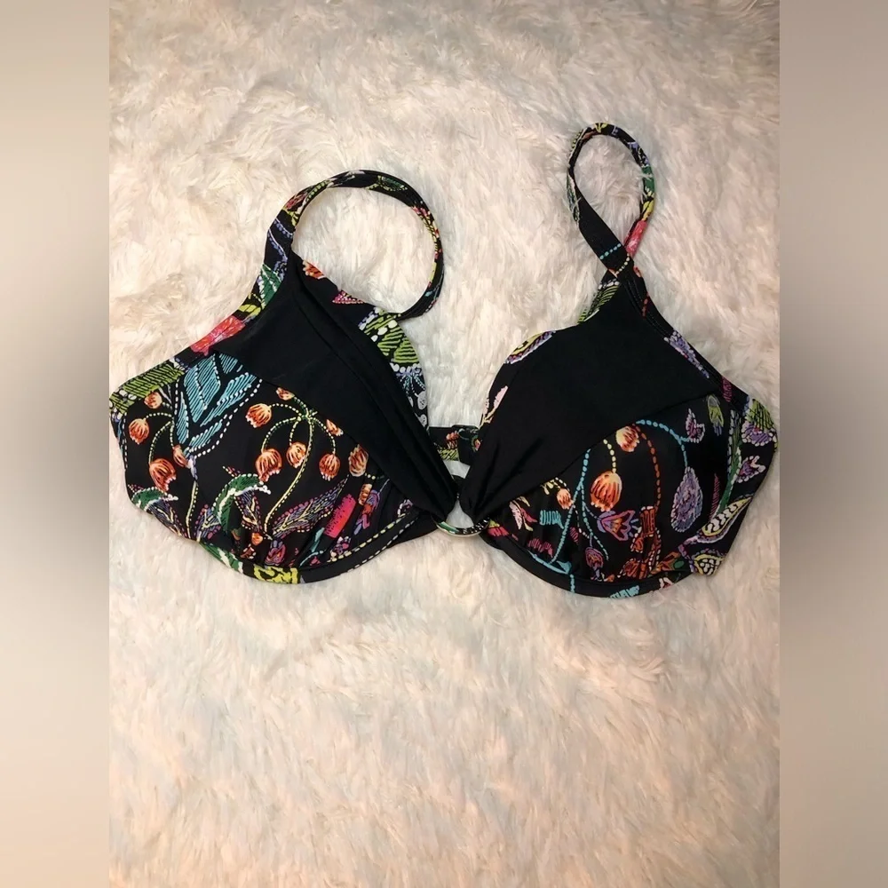 VENUS Black Bikini Top with tropical bright floral design size D